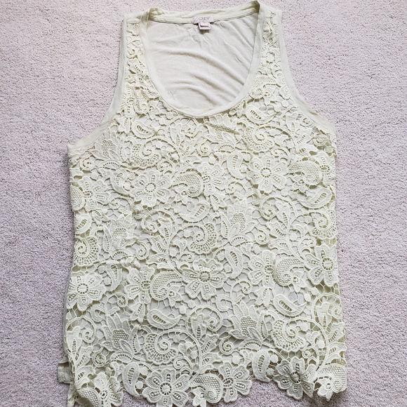 J. Crew Crochet Floral Lace Front Overlay Tank szS - Picture 10 of 15
